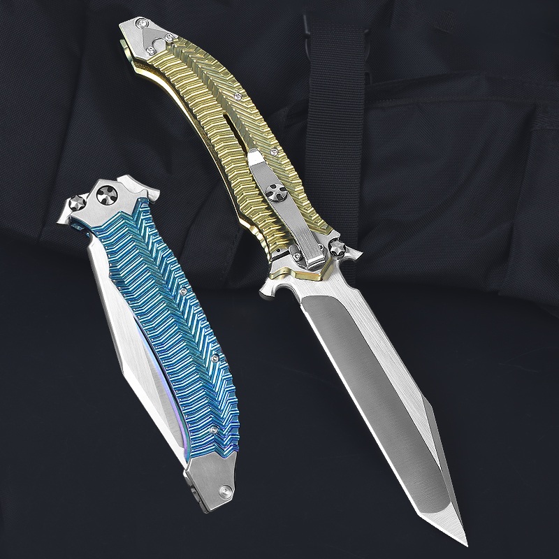 DDR Basketball Blade Two Colors VG10 Material Titanium Handle Big Hunting Knife UD408821